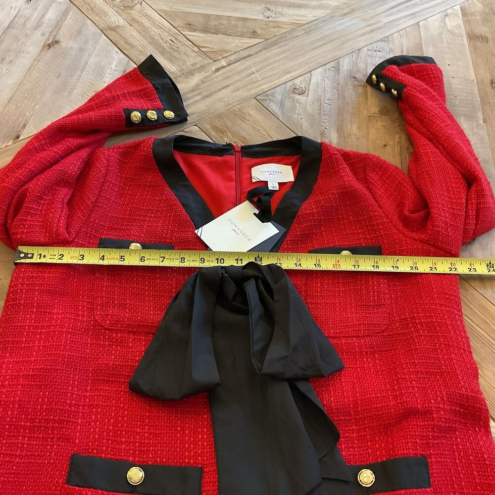 NEW TUCKERNUCK Pomander Place Red Coco Tweed‎ Bow Dress Large Preppy Southern - Picture 7 of 8